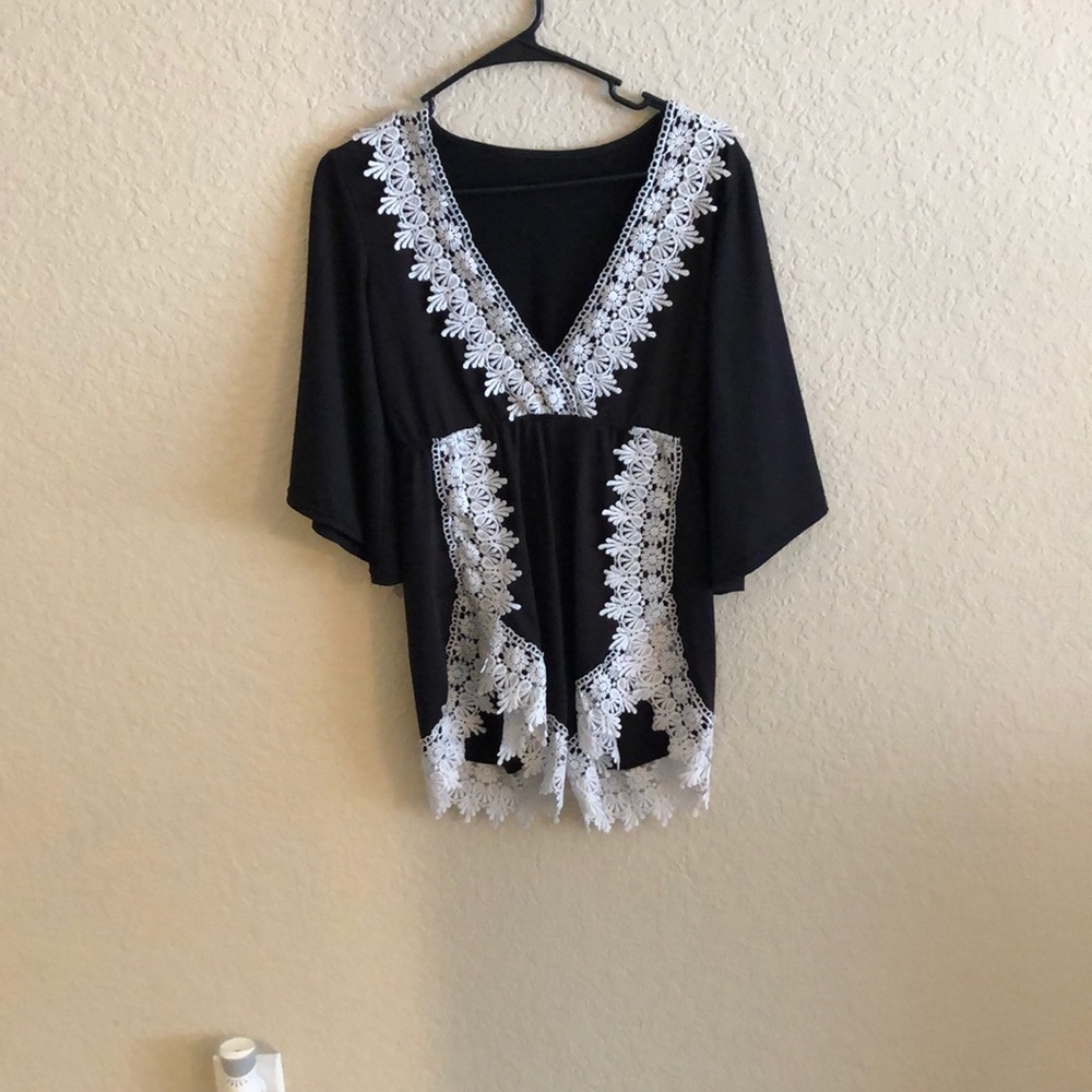 Black lace trimmed romper